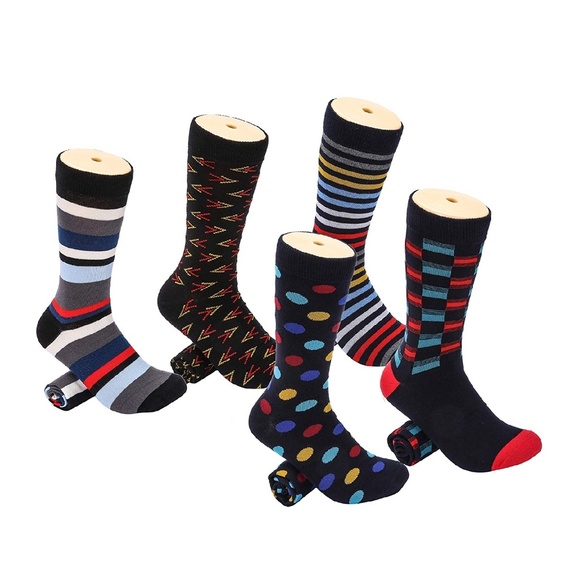 Mens Colorful Patterned Cotton Dress Socks 5pk - Picture 3 of 3